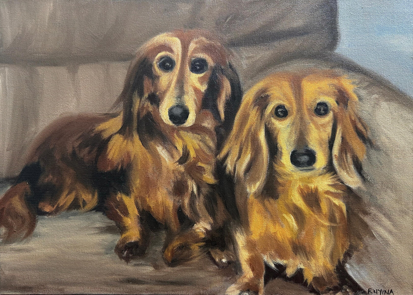 Mama and daughter on 12x16in sized oil painting